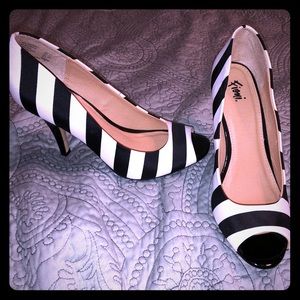 Black and white striped heels